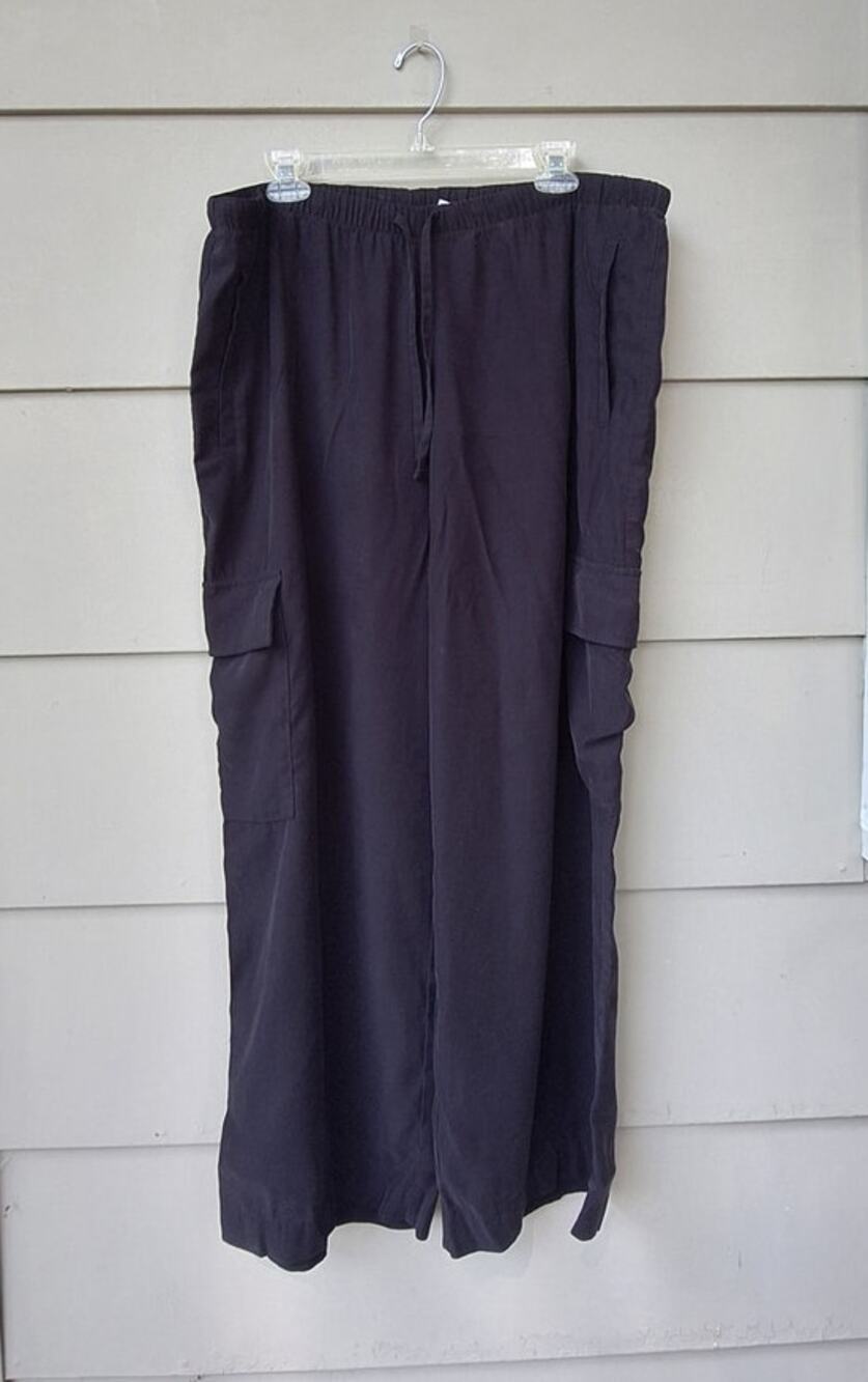 Old Navy Women Extra High Rise Wide Leg Cargo Pants Black Size XL Rayon Casual